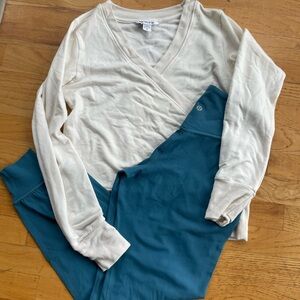 Athleta Cream Wrap Top with Lululemon align  Teal joggers bundle